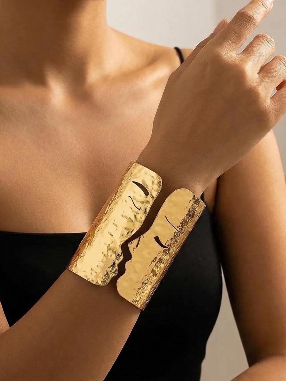 Gold Sculpted Face Cuff Bracelet